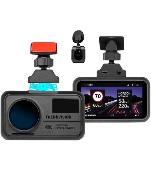 Видеорегистратор TrendVision TDR-725 Real 4K 2CH, 3840x2160, 3', с камерой заднего вида, GPS/ГЛОНАСС, Wi-Fi, G-сенсор, датчик движения, GPS-информатор
