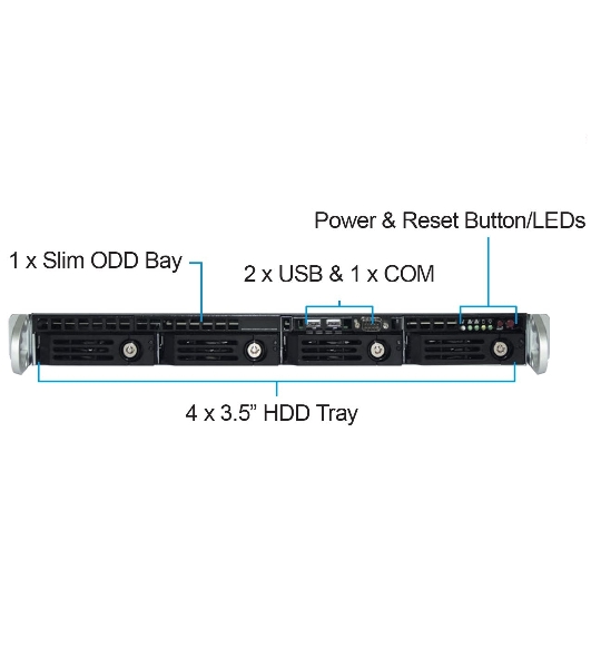 Серверный корпус Ablecom 1U chassis; Mini-ITX, Micro-ATX, ATX MBs; 4 x 3.5'' hsb; 2 x USB; 1 x COM port (Front); 1 x FH expantion slot; 600W (1+1) (80 Plus Platinum); no rails