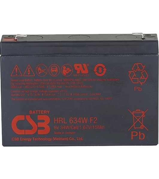 Аккумулятор 6V 9Ah CSB HRL634W (HRL634WF2FR) клеммы F2, огнеупорные