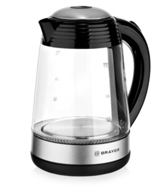 Чайник электрический BRAYER BR1012 2200 Вт, 1.7 л, высококач.стекло, подсвет, автоотключ при закипании