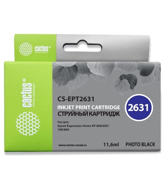 Картридж струйный Cactus CS-EPT2631 (26XL) фото черный (11.6 мл) для Epson Expression Home XP-600/605/700/800