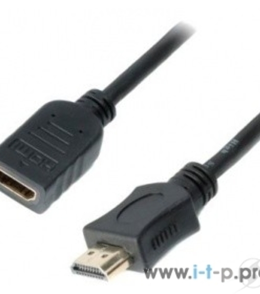 Кабель-удлинитель HDMI Cablexpert CC-HDMI4X-0.5M, 19M/19F, v2.0, позол.разъемы, экран, 0.5м, черный, пакет