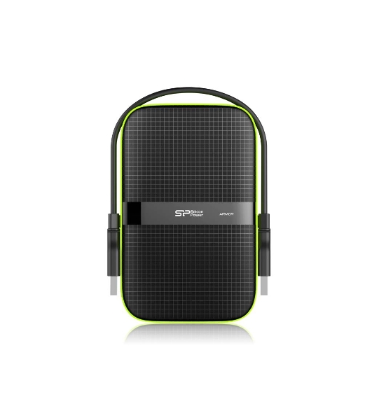 Внешний HDD 2.5' Silicon Power Armor A60, 1TB, USB 3.2 Gen 1 Type-A, 5400 rpm, черно-лаймовый