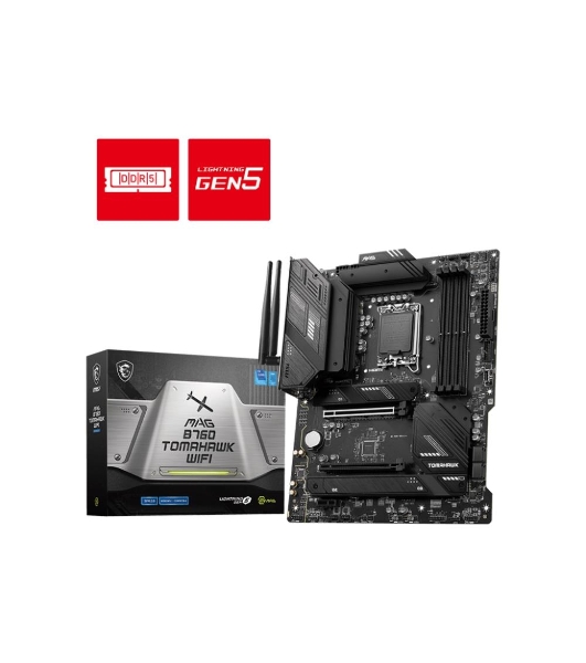 Материнская плата MSI MAG B760 TOMAHAWK WIFI, LGA 1700, Intel B760, 4xDDR5, 4xSATA, 3xM.2, 1xPCI-E 3.0 x4, 1xPCI-E 5.0 x16, 1xHDMI, 1xDP, 1xUSB Type-C, 1x2.5Gb LAN, 4xUSB-A 2.0, 4xUSB-A 3.2 Gen 2, 5x3.5 мм, 7.1, Standard-ATX