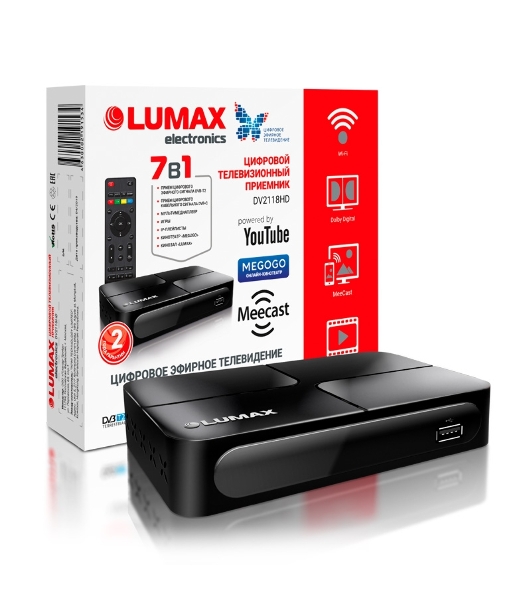 Приставка для цифрового ТВ LUMAX DV2118HD черный, DVB-T2, DVB-T, DVB-C, HDMI, USB 2.0
