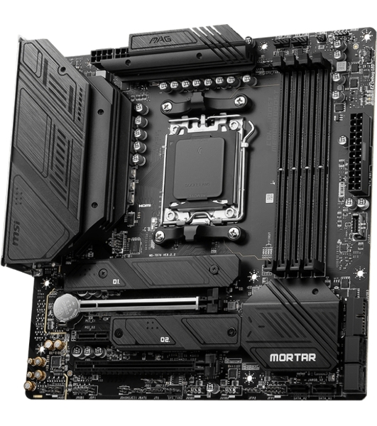 Материнская плата MSI MAG B650M MORTAR WIFI, AM5, AMD B650, 4xDDR5, 6xSATA, 2xM.2, 1xPCI-E 4.0 x16, 1xPCI-E 4.0 x4, 1xHDMI, 1xDP, 1x2.5Gb LAN, 3xUSB 3.2 Gen 2, 4xUSB 3.2 Gen 1, 1xUSB-C 3.2 Gen 2x2, 5x3.5мм аудио, 7.1, Micro-ATX