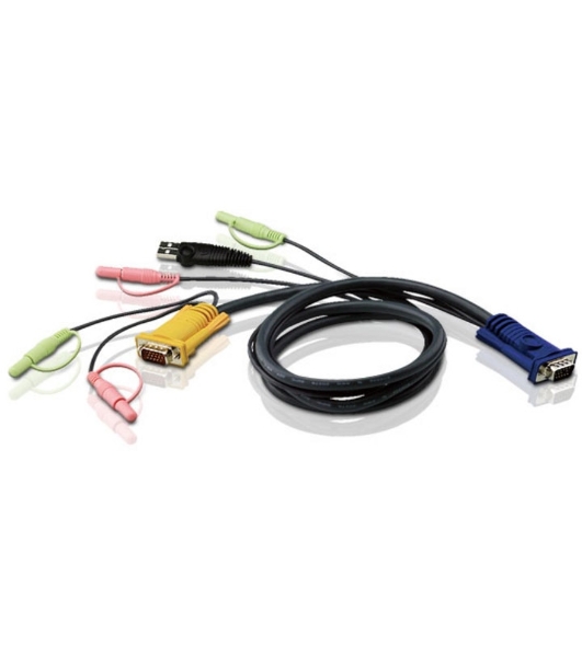 Кабель ATEN KVM Cable 2L-5303U Кабель для KVM: USB(Am)+DB15(m)+2*Audio (PC) -на- SPHD15(m)+2*Audio (KVM), 3м