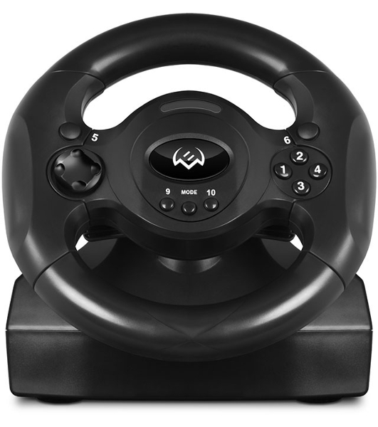 Руль SVEN GC-W300 (педали, вибро, лепестки, D-pad, 10 кл, резин. вставки, PC, цифр. и аналог.
