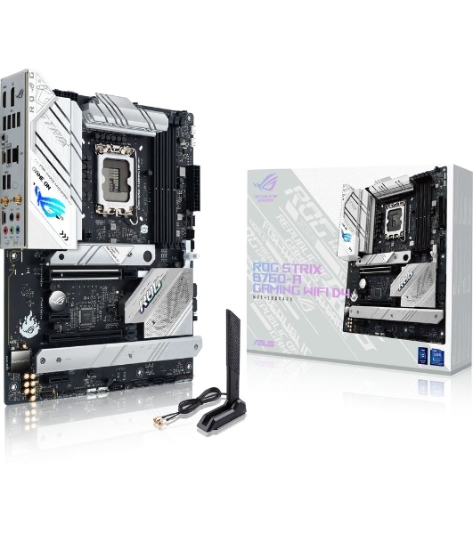 Материнская плата ASUS ROG STRIX B760-A GAMING WIFI, LGA 1700, Intel B760, 4xDDR5, 4xSATA, 3xM.2, 1xPCIe 5.0 x16, 1xPCIe 3.0 x4, 1xHDMI, 1xDP, 1x 2.5Gb LAN, 1xUSB-A 3.2 Gen 2, 2xUSB-A 3.2 Gen 1, 4xUSB 2.0, 5x3.5 мм, 7.1, Standard-ATX