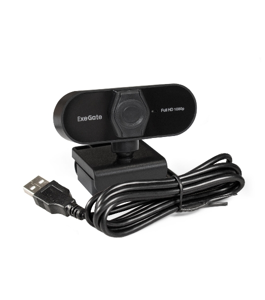 Веб-камера ExeGate EX287379RUS Stream C925 FullHD T-Tripod (матрица 1/3' 2 Мп, 1920х1080, 1080P, 30fps, 4-линзовый объектив, шторка, фиксированный фокус, USB, микрофон с шумоподавлением, поворотное крепление, телескопический штатив Tripod Tele Ball, кабель 1,5 м, поддержка H.264, Win Vista/7/8/10, Mac OS, черная)