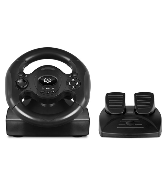 Руль SVEN GC-W300 (педали, вибро, лепестки, D-pad, 10 кл, резин. вставки, PC, цифр. и аналог.