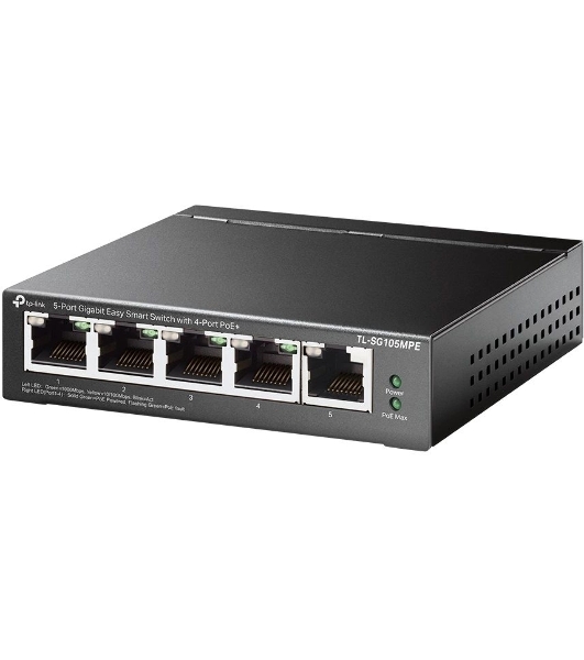 Коммутатор TP-Link TL-SG105MPE Easy Smart с 5 гигабитными портами (4 порта PoE+), 802.3af/at, бюджет PoE — 120 Вт, стальной корпус