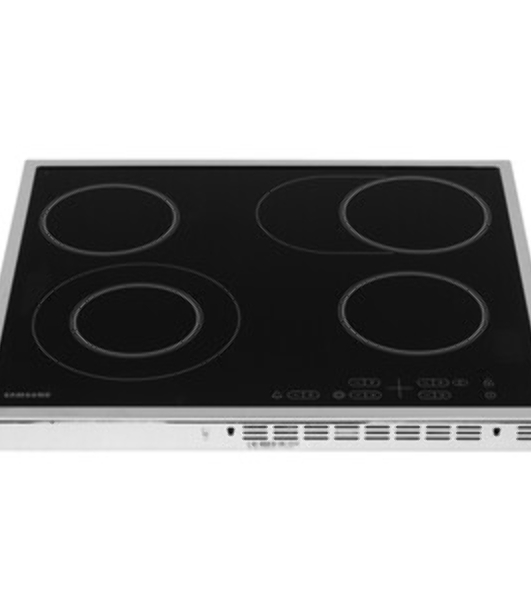 Встраиваемая электрическая панель Samsung NZ64T3516CK/WT, 575x505x55 мм, стеклокерамика, 4 конфорки, рамка - нержавеющая сталь,сенсорное управление, светодиодный LED-дисплей, защита от детей, черный