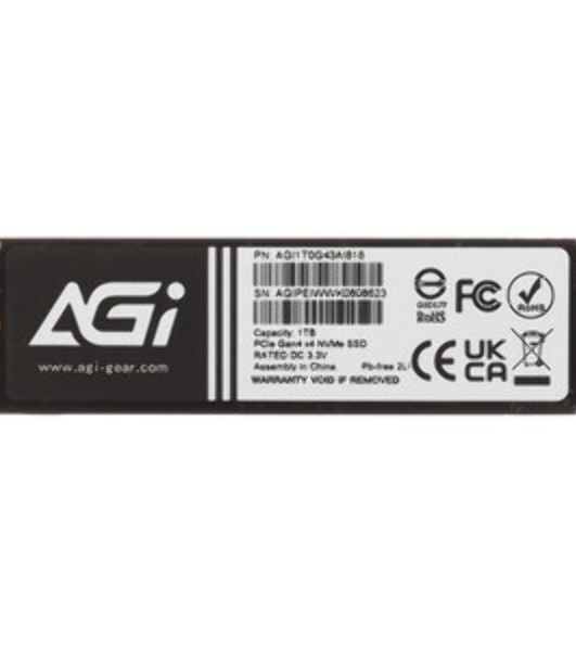 Накопитель SSD AGI AGI1T0G43AI818, 1Tb, PCIe 4.0 x4, M.2 2280, NVMe, R/W 4700/2800