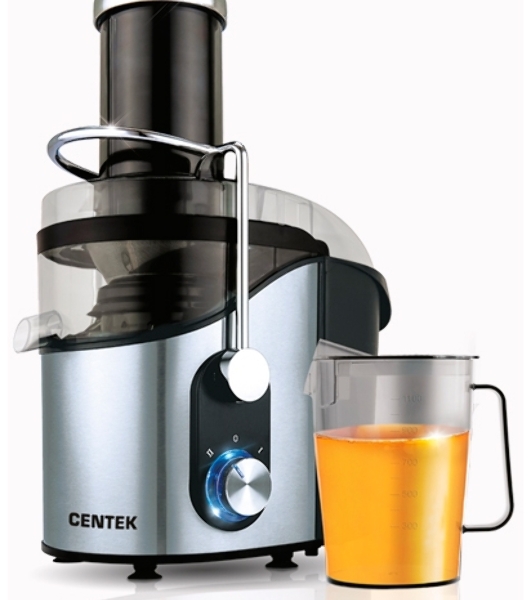 Соковыжималка Centek CT-1212 стальной/чёрный, центробежная, 1200 Вт, 1100 мл, механическое