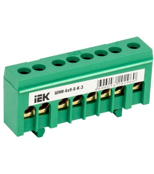 Шина IEK YNN10-69-8KD-K06 PE 'земля' в корп изол на DIN-рейку ШНИ-6х9-8-К-З IEK