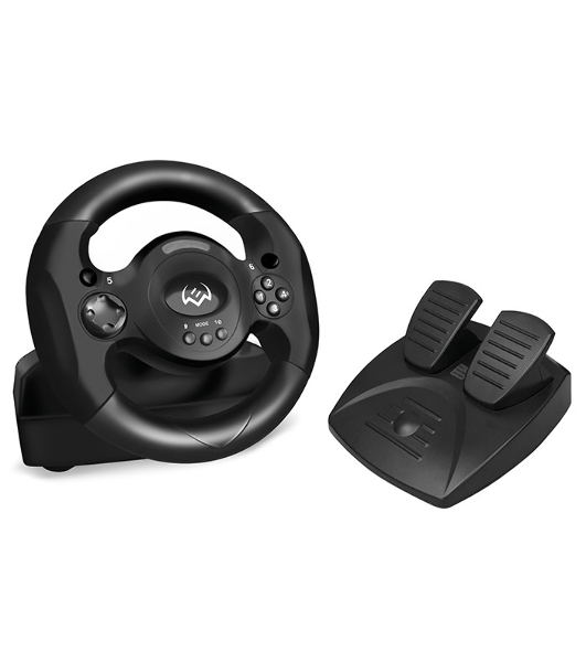 Руль SVEN GC-W300 (педали, вибро, лепестки, D-pad, 10 кл, резин. вставки, PC, цифр. и аналог.