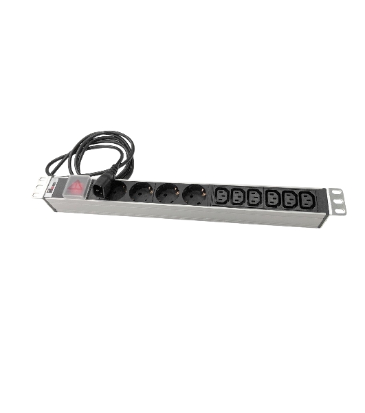 Блок розеток Rem-10 с выкл., 4 Sсhuko, 6 IEC 60320 C13, 10 A, алюм., 19', шнур 1,8 м. IEC 60320 C14 (R-10-4S-6C13-V-440-1.8)