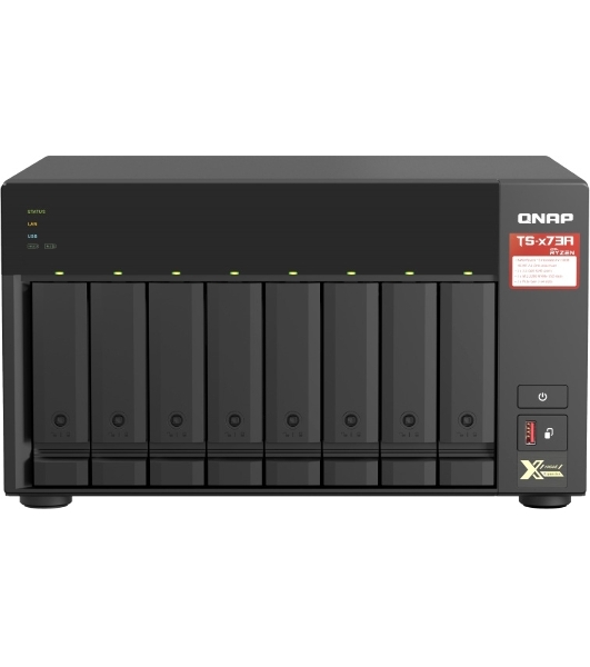 Сетевое хранилище без дисков SMB QNAP TS-873A-8G NAS, 8 trays 3,5'/2,5', 2x2,5 GbE BASE-T, 2 x M.2 NVMe 2280 slots, quad-core AMD Ryzen V1500B 2,2 GHz, 8 Gb SO-DIMM DDR4 (1 x 8 Gb) up to 64Gb (2x32 Gb)