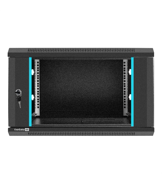Шкаф телекоммуникационный 19' настенный 6U ExeGate EC-WM-6U.450.G.BLACK (19', 6U, 600x450x370 мм (ШхГхВ), передняя дверь закаленное стекло, съемные боковые панели, пыле- и влагозащита IP23, черный RAL 9004)