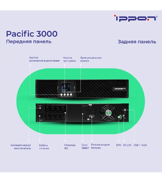 Источник бесперебойного питания Ippon Pacific 3000 2700Вт 3000ВА черный