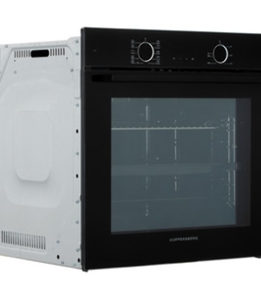 Встраиваемый духовой шкаф Kuppersberg HF 609 B, High-Tech, объем 80 л, 10 режимов работы, телескопические направляющие, цифровой таймер, 2 стекла в дверце, утапливаемые переключатели, энергоэффективность А, черный