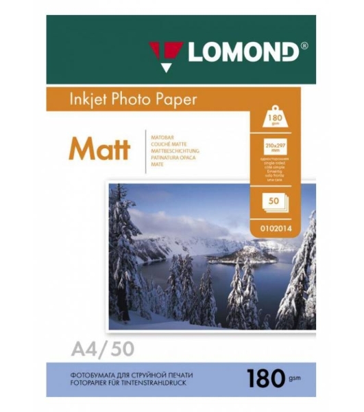 Фотобумага Lomond 0102014 A4/180г/м2/50л./белый матовое для струйной печати