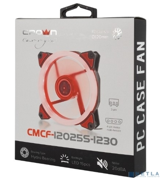 Вентилятор для корпуса Crown CMCF-12025S-1230 черный/красный, 120 мм, 1650 об/мин, 23 дБ, 3 pin
