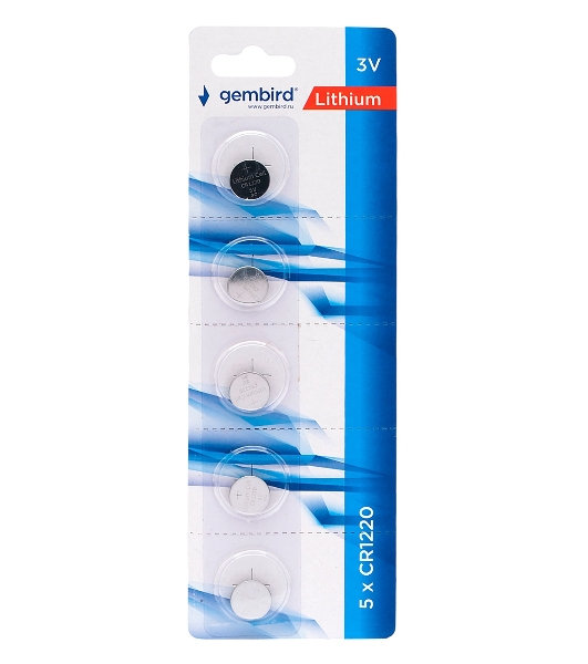 Батарейки литиевые Gembird Gb-CR1220-5B, тип CR1220, 5шт, блистер, 3 В