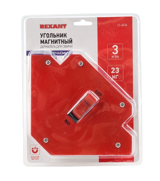 Магнитный угольник-держатель для сварки Rexant отключаемый на 3 угла, усилие 23 кг