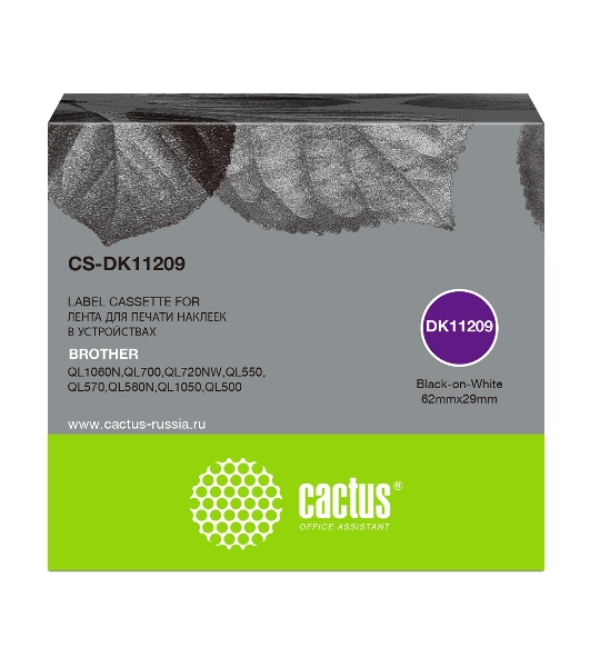 Картридж ленточный Cactus CS-DK11209 черный для Brother P-touch QL-500, QL-550, QL-700, QL-800