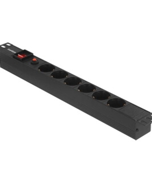 Блок розеток горизонтальный ExeGate ServerPro PDU-19H606 Al-6S-EU2-SW-O, 19', 1U, Алюминий, 6 Schuko, кабель с евровилкой VDE-250V-16A-3*1.5мм2, 2 метра, выкл. с подсветкой, защита от перегрузки, черный