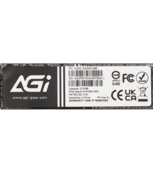 Накопитель SSD AGI AI298, 512Gb, PCIe 3.0 x4, M.2 2280, NVMe, R/W 2200/1300