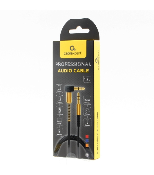Кабель Cablexpert аудио 90˚ спиральный CCAB-02-35MMLC-1.8MU. 3.5 Jack (M)/3.5 Jack (M), синий, 1.8м, блистер