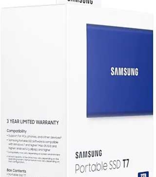 Внешний SSD Samsung T7, 2TB, USB 3.2 Gen 2 Type-C, R/W 1050/1000, синий