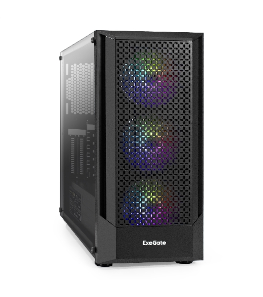 Компьютерный корпус Miditower ExeGate EVO-8227-NPX700 (ATX, БП 700NPX с вент. 12см, 2*USB+1*USB 3.0+HD Audio, черный, 3 вент. RGb, закаленное стекло)