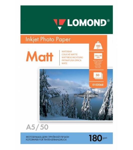 Фотобумага Lomond 0102068 A5/180г/м2/50л./белый матовое для струйной печати