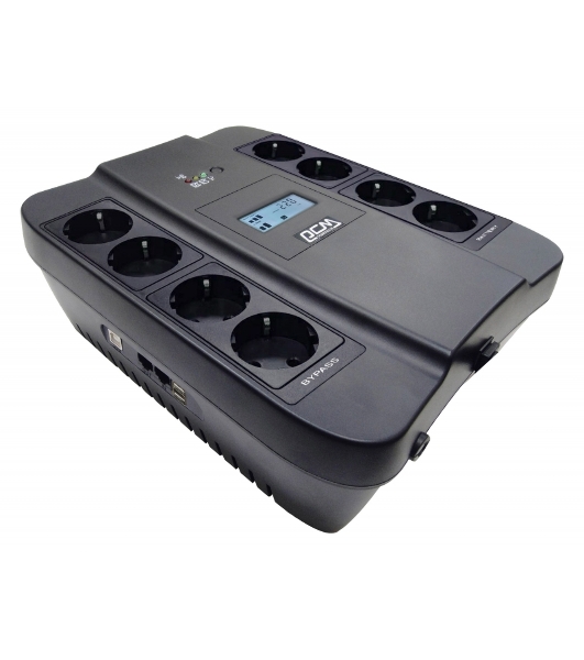 Источник бесперебойного питания Powercom Back-UPS SPIDER, Line-Interactive, LCD, AVR, 1100VA/605W, Schuko, USB, черный (1452054)