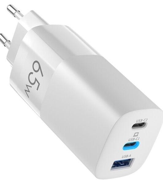 Сетевое зарядное устройство OLMIO 2Type-C/USB, 65W, 6A, QuickCharge3.0, PowerDelivery3.0, GAN