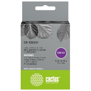 Картридж ленточный Cactus CS-TZE121 TZe-121 черный для Brother PT-P1010, PT-P700, P750W, P900W, P950W, PT-D210, D450VP, D600VP, PT-H110BUNDE