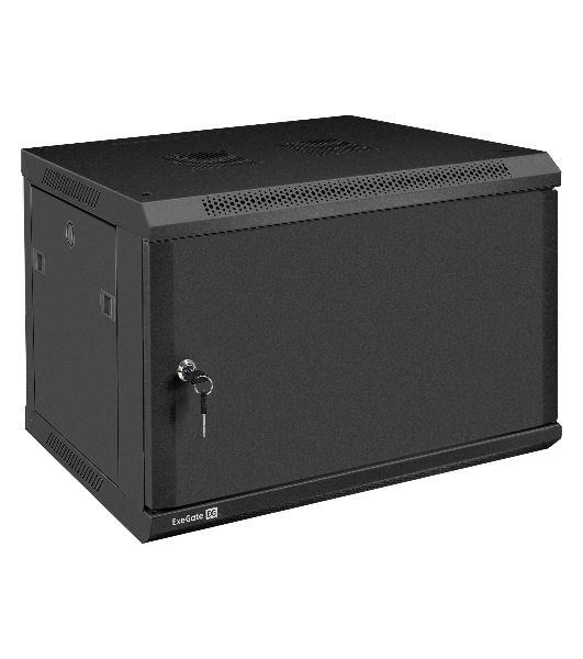 Шкаф телекоммуникационный 19' настенный 6U ExeGate EC-WM-6U.450.M.BLACK (19', 6U, 600x450x370мм (ШхГхВ), передняя дверь металл, съемные боковые панели, пыле- и влагозащита IP23, черный RAL 9004)