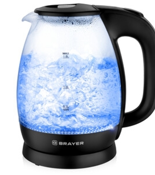 Электрочайник BRAYER BR1026 черный, 1.8 л, 2200 Вт, скрытый нагревательный элемент
