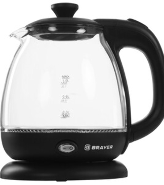 Чайник электрический BRAYER BR6106, 1100 Вт, 1 л, стеклянный, автоотключение, подсветка, черный