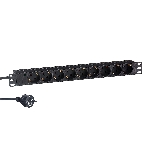 Блок розеток горизонтальный ExeGate ServerPro PDU-19H905 Al-9S-EU3, 19', 1U, Алюминий, 9 Schuko, кабель с евровилкой VDE-250V-16A-3*1.5мм2, 3 метра, черный, фото 1