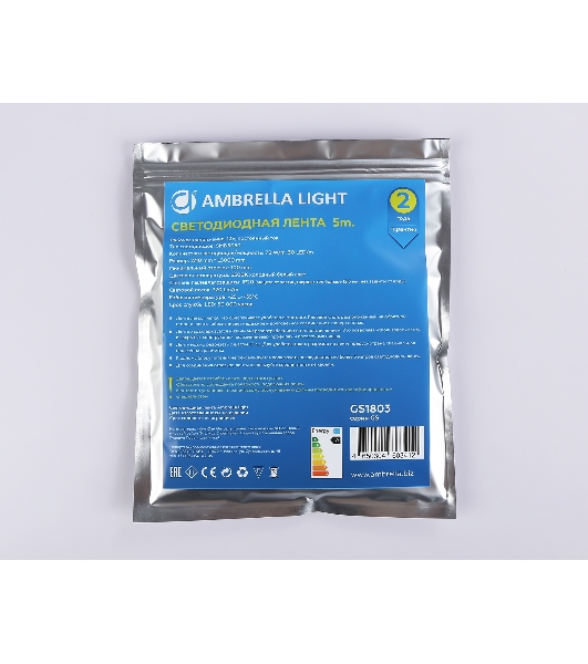 Светодиодная лента Ambrella light GS1803 5050 30Led/ 7.2W m/ 12V IP20 6500K/ 5000*10*1.87mm (2 конт.)