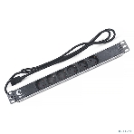 Блок силовых розеток Cabeus, Shuko х 6, вход IEC 320 C14, для шкафов, шнур 2 м, 50х490х50 мм (ВхШхГ), 10А, черный, фото 1