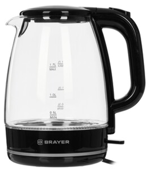 Чайник электрический BRAYER BR1030, 2200 Вт, 1.7 л, стек л,корп,автоотк л,при.закип,подсвет