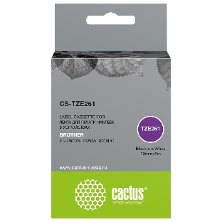 Картридж ленточный Cactus CS-TZE261 TZe-261 черный шрифт, белый фон (36 мм, 8 м) для Brother PT- P900W, P950W, 9700PC