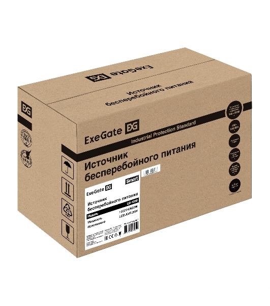 Источник бесперебойного питания ExeGate Smart LB-1000.LCD.AVR.2SH (1000VA/650W, LCD, AVR, 2*Schuko, батарея 12V 9Ah, черный)