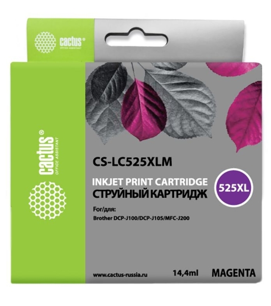 Картридж струйный Cactus CS-LC525XLM пурпурный (14.4 мл) для Brother DCP-J100/J105/J200